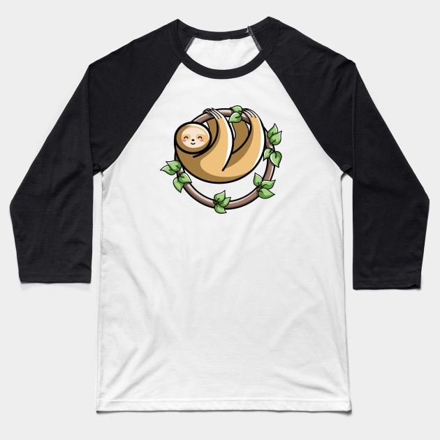 Kawaii Cute Sloth Circle Baseball T-Shirt by freeves